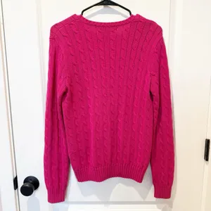 Ralph Lauren Sport Pink Cable Knit Sweater L Preppy Heritage Old Money V Neck thumbnail 4