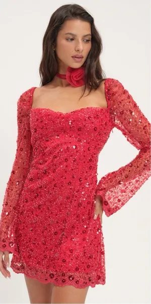 For Love & Lemons Gwendolyn Red Sequin Open Back Mini Dress Women’s Size Medium thumbnail 1