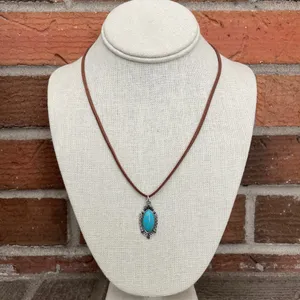 Saguaro Cactus & Turquoise Pendant Necklace Set with Faux Leather thumbnail 2