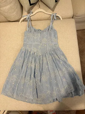 Olivaceous Eyelet Mini Blue and White Dress thumbnail 4
