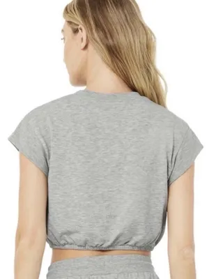 Alo Yoga Womens Short Sleeve Dreamy Crop Top - Dove Heather Grey size S thumbnail 2