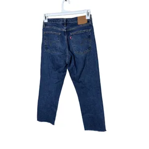 Levi's Premium Wedgie Straight Jeans Dark Wash Button Fly Raw Hem Size 27 thumbnail 7
