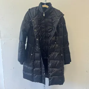 DKNY Women's Black Hooded Long Puffer Coat Down Fill Fleece Lined Jacket Small thumbnail 3