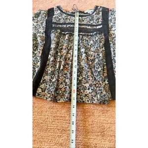 American Eagle Floral Crop Blouse Lace Trim Open Back Tie Size S thumbnail 3