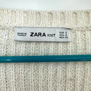 Zara Size Small Chunky Heavy Knit Sweater Cropped White Cream Oversized‎ Fit thumbnail 4