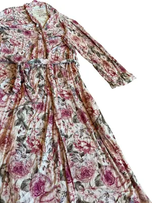 Posh Peanut Rose Print Robe Bumblebee Tie Waist Stretch Maternity Nursing Large thumbnail 8
