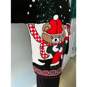 Vtg 80s pair of Christmas teddy bear sweater M ice skating winter holiday cute thumbnail 4