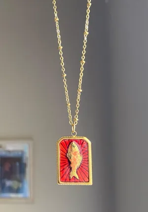 Handmade gold tone stainless steel & enamel fish necklace 🐟🌀 thumbnail 3