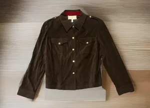 St John Sport Dark Brown Polyester Blend Faux Suede Snap Front Epaulet Jacket M. thumbnail 1