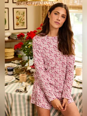 LAKE Pima Crew Long-Short Set in Dahlia Garden Floral Size Small thumbnail 11