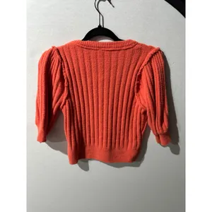 Free People Sloane Women's Coral Ribbed‎ Puff Sleeve Cropped Cardigan Top thumbnail 6
