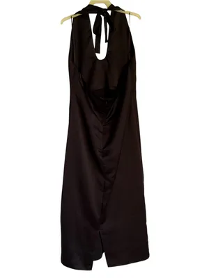 Jason Wu Black Satin Halter Plunging U-Neckline Midi Dress Medium Women’s thumbnail 6