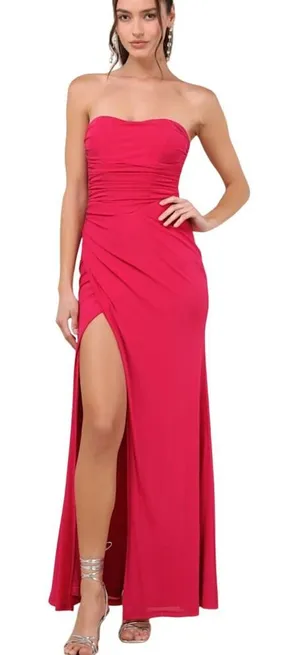 Lulus Epitome of Allure Fuchsia Mesh Strapless Ruched Maxi Dress size S NWT thumbnail 1