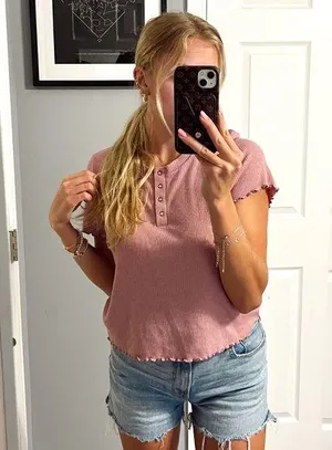 American Eagle Pink Ribbed Tee thumbnail 1
