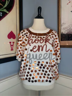 Queen of Sparkles Hook 'em queen University of Texas Longhorns sequined sweater thumbnail 2