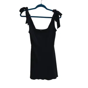 Reformation Jeans Liz Mini Dress Womens M Black Ribbed Tie Shoulder Straps thumbnail 3