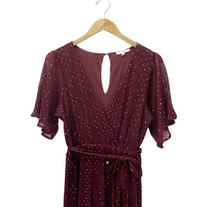 Baltic Born Grace Sparkle Sequin Maxi Dress Mulberry Faux Wrap Slit Size Medium thumbnail 7