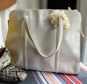 Prada White Nappa Leather Tote Bag | Made in Italy | Zip Top | Minimalist Luxury thumbnail 1