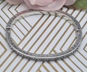 Brighton Secret of Love Hinged Bangle Bracelet Silver Plated Crystals & Etching thumbnail 1