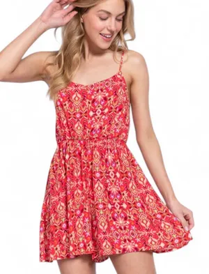 Active USA Romper Sz L Red Printed Spaghetti Adjustable Strap Elastic Waist thumbnail 2