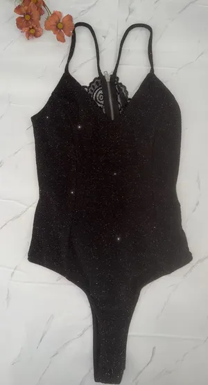 Rue21 Black Glitter Lace-Trim One-Piece Bodysuit thumbnail 1