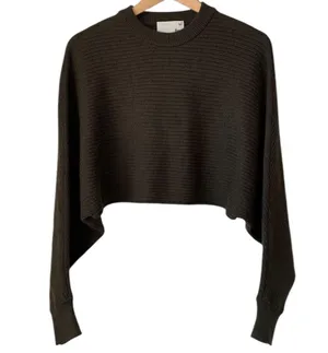 Wilfred Free Lolan Olive Green Merino Wool Cropped Dolman Sleeve Sweater Top 2 thumbnail 1