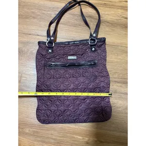 Vera Bradley Quilted Tote Bag Purple Patent Trim Geometric Stitched Shoulder thumbnail 4