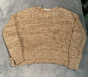 Madewell Cozy Marled Knit Sweater in Beige-Brown side buttons small thumbnail 1