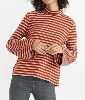Madewell Retro Striped Mockneck Top • Wide Sleeve 70s Vibe - Size Small Boxy thumbnail 1