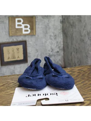 NWT Isotoner Microterry Gemma Ballerina Slippers Navy Blue Chevron M (6.5-7.5) thumbnail 6