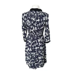 Anthropologie Edme & Esyllte Sketchbook Shirt Dress Blue White Smocked size 6 thumbnail 5