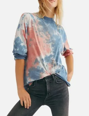 Free People We The Free Tie Dye Mock Neck Oversize Long Sleeve Shirt Medium thumbnail 1