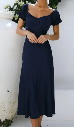 HELLO MOLLY (NWT) Sky Child Ruched Puff Sleeve Maxi Dress Navy, Size XS/2 thumbnail 2
