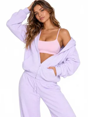 Skims Cotton Fleece Classic Zip Up Hoodie Purple Heather Women's Size XS NWT thumbnail 7