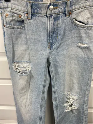 Pacsun Jordyn Low Rise Straight Jeans Blue Destroyed Light Wash 23 Baggy Cotton thumbnail 2