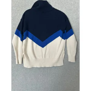 Lou & Grey Womens Small Cotton Chevron Colorblock Quarter Zip Sweater Navy Cream thumbnail 6