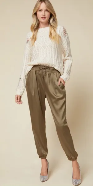Ramy Brook Olive Satin Drawstring Joggers thumbnail 1