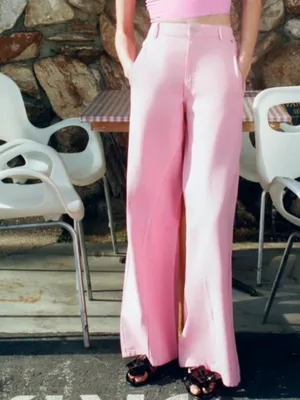 ZARA Pink High Waisted Wide Straight Leg Cotton Pants Pastel Barbiecore NWT Sz M thumbnail 2