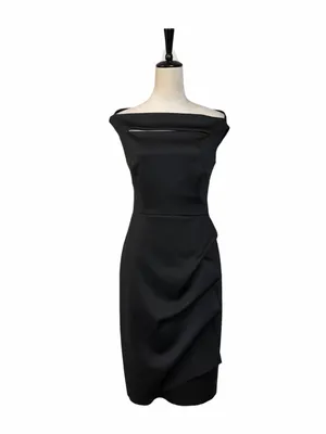Xscape Cascade Ruffle Sheath Dress Women’s 8 Off Shoulder Cocktail Party Black thumbnail 4