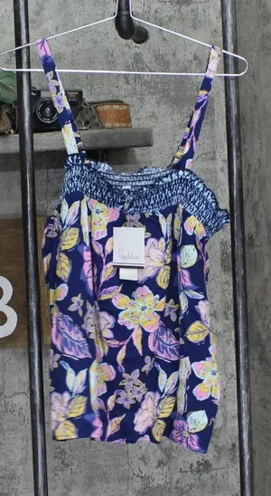 NEW Roudelain Knit Smocked Swing Pajama Shirt Top EHJE150M Rain Forest Blue M thumbnail 1