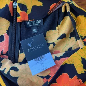 NWT Topshop Floral Asymmetrical Faux Wrap Midi Skirt Black Orange Size 10 💛🍄 thumbnail 10