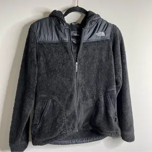 The north face black oso hybrid hooded fleece‎ fuzzy zip up jacket small women thumbnail 1