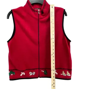 Woolrich Sweater Vest Womens Medium Red 100% Lambswool‎ Holiday Christmas Zip Up thumbnail 8