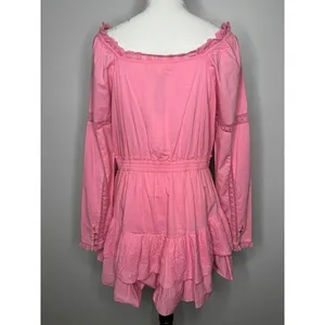 LoveShackFancy Sanaya Dress XL Vivid Pink‎ Long Sleeve Ruffle Tiered Lace Trim thumbnail 9