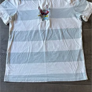Disney Stitch Women's Light Blue White Stripped Stitch embroidered Tee Size M‎ thumbnail 6