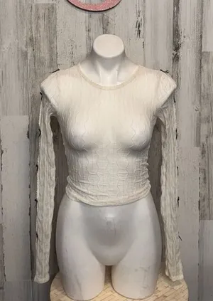 Frankee & Skylarr XS Cream Textured Long Sleeve Top Sheer Stretch Fitted Blouse thumbnail 1