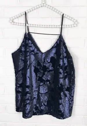 NWT Ro & De Navy Sequin Velvet Top Size M thumbnail 1