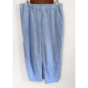 Quince French Blue 100% European Linen Straight Leg Elastic Waist Pants Sz L thumbnail 3