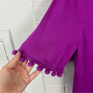NWT Banana Republic Pink Purple Knit Pom Detail Short Sleeve Sweater Size XS thumbnail 5