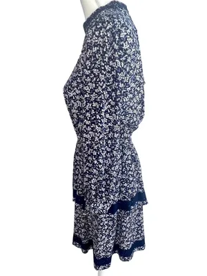 Chelsea & Violet Mini Floral Print Tiered Ruffle Long Sleeve Dress S Blue NWT thumbnail 5